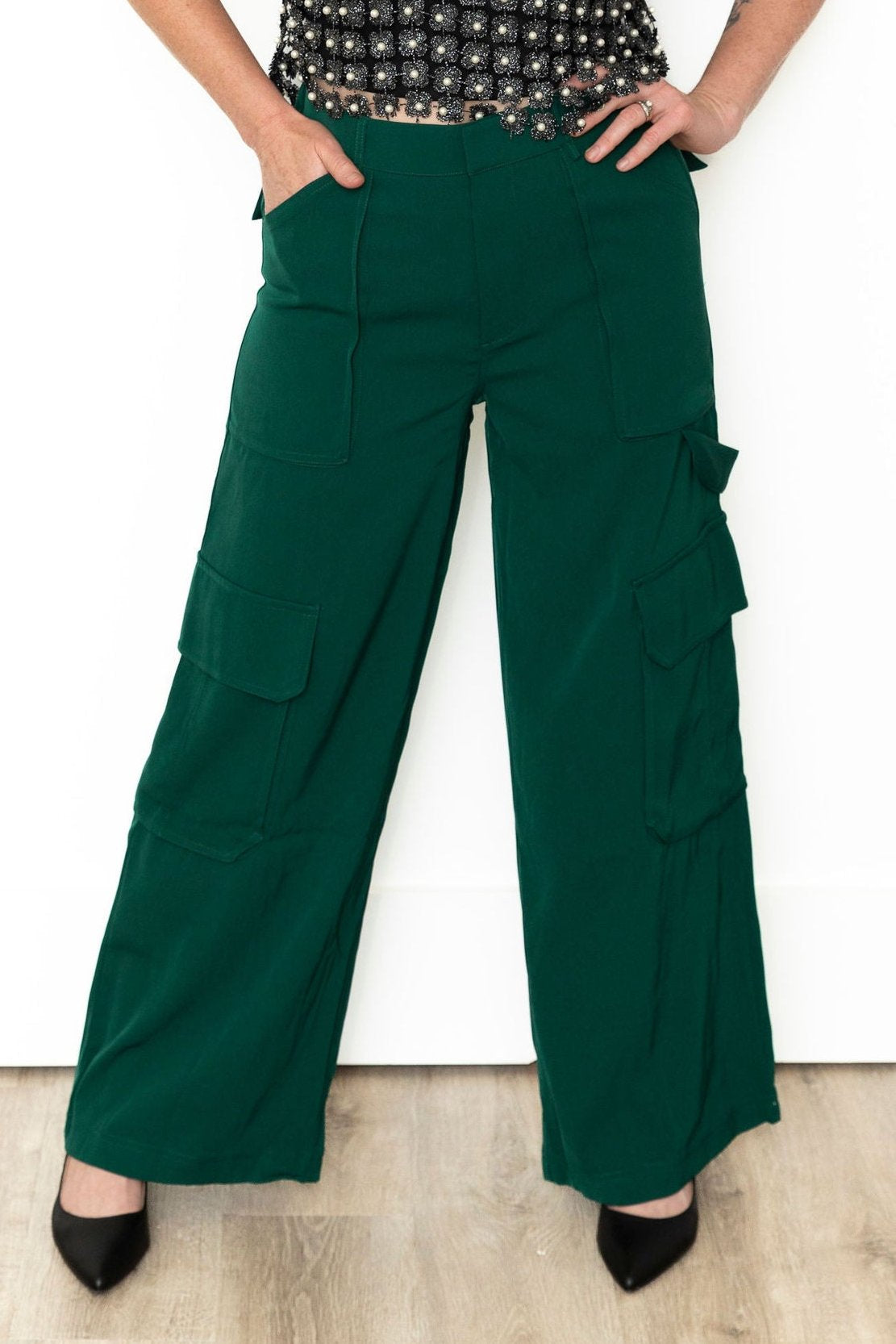 High Waist Cargo Pants - Hunter Green-dress pants- Hometown Style HTS, women's in store and online boutique located in Ingersoll, Ontario