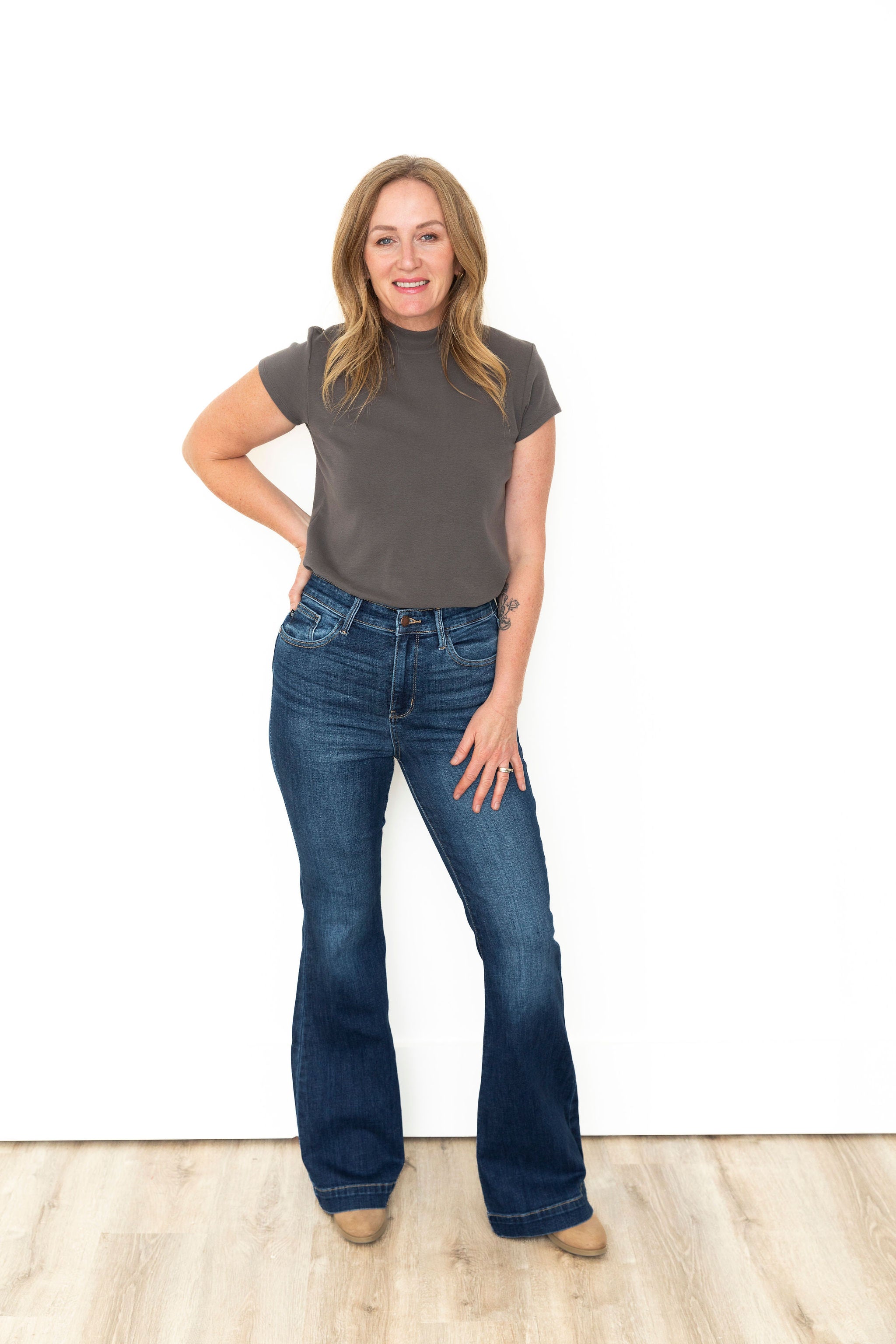 JB - High Waist Wide Hem Flare-denim- Hometown Style HTS, women's in store and online boutique located in Ingersoll, Ontario