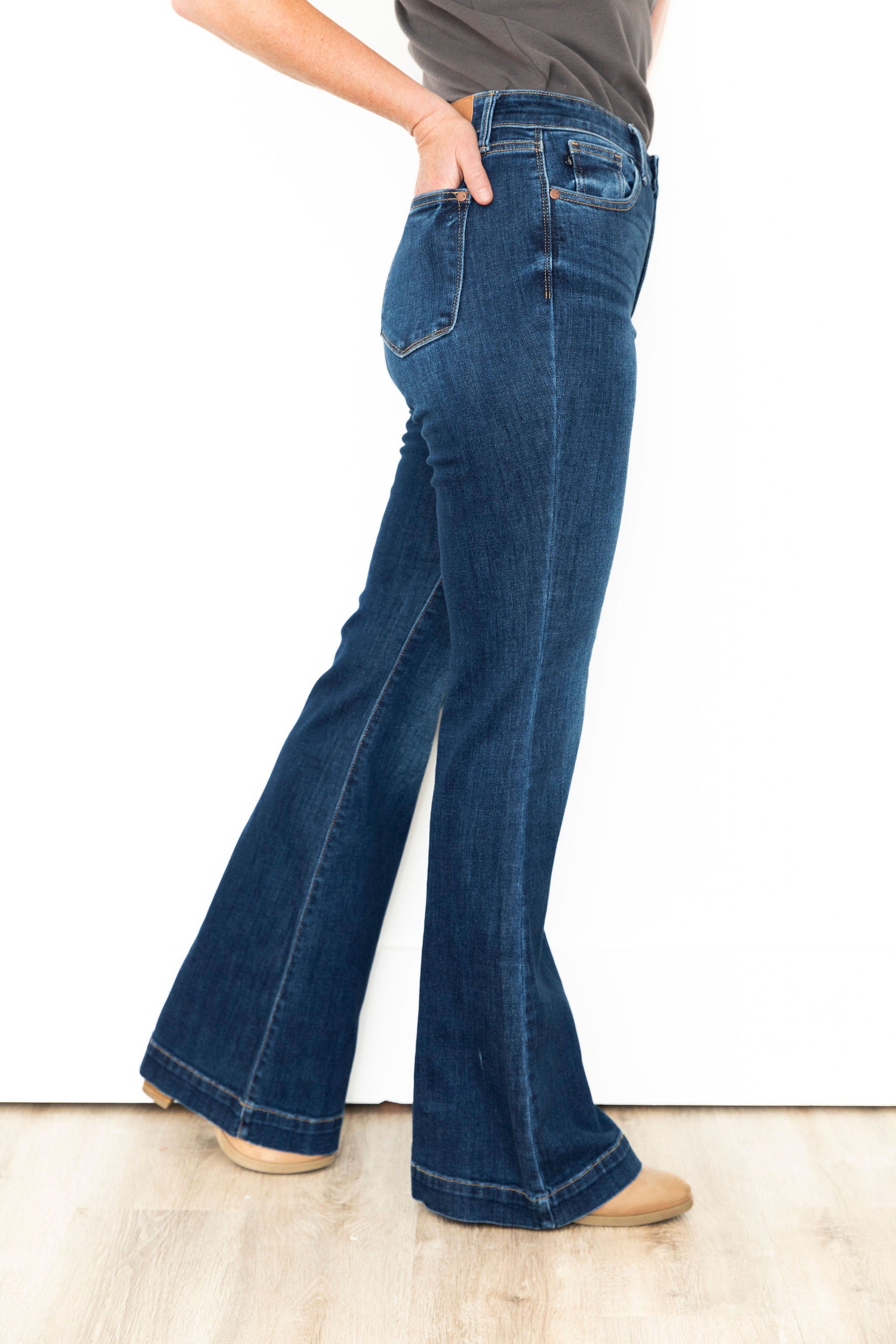 JB - High Waist Wide Hem Flare-denim- Hometown Style HTS, women's in store and online boutique located in Ingersoll, Ontario