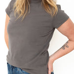 Mock Neck Knit Tee - Charcoal-Tops- Hometown Style HTS, women's in store and online boutique located in Ingersoll, Ontario