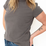 Mock Neck Knit Tee - Charcoal-Tops- Hometown Style HTS, women's in store and online boutique located in Ingersoll, Ontario