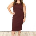 Ribbed Knit Sweater Midi Dress - Merlot-Dresses- Hometown Style HTS, women's in store and online boutique located in Ingersoll, Ontario