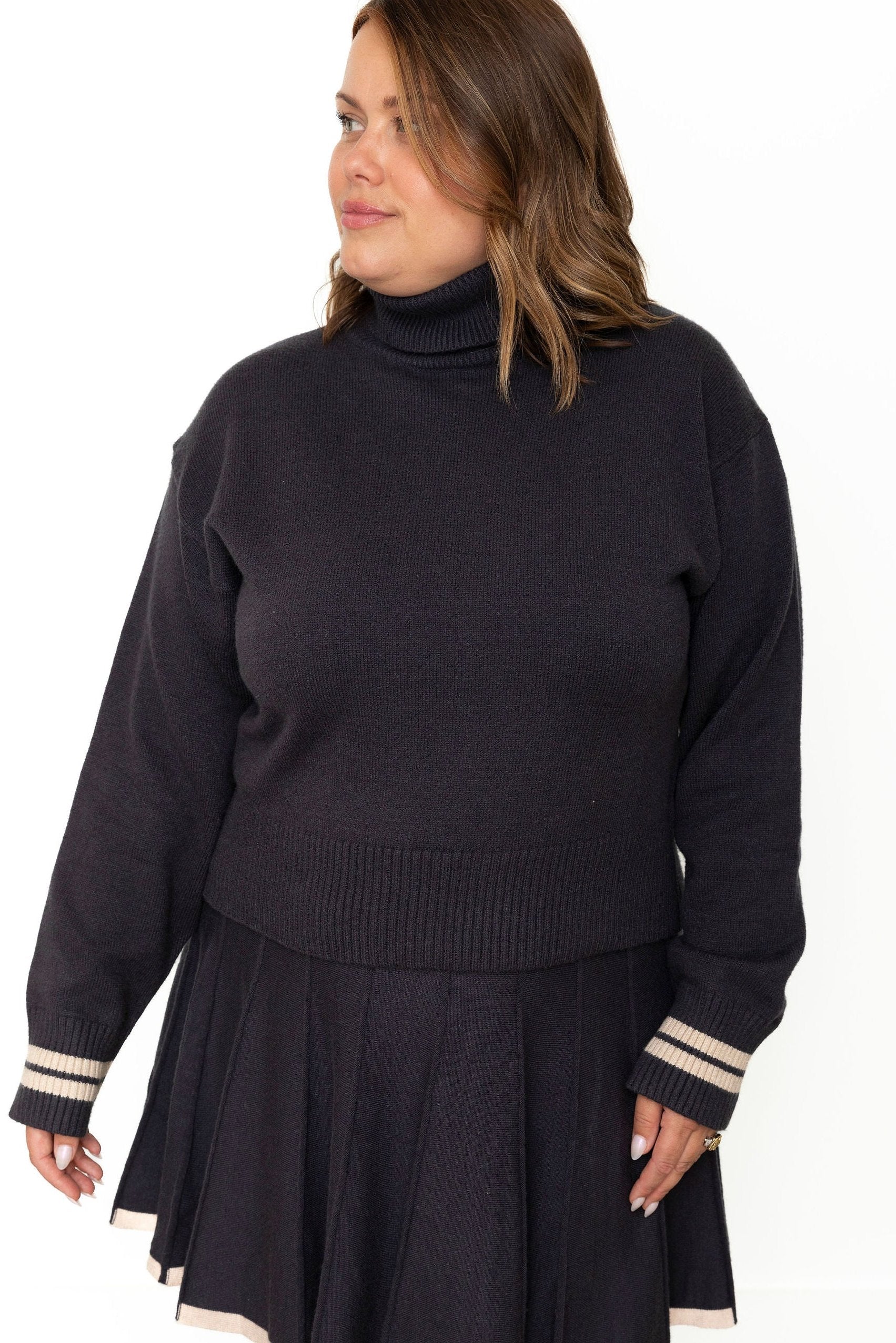 Turtle Neck Sweater - Navy Charcoal-sweater- Hometown Style HTS, women's in store and online boutique located in Ingersoll, Ontario