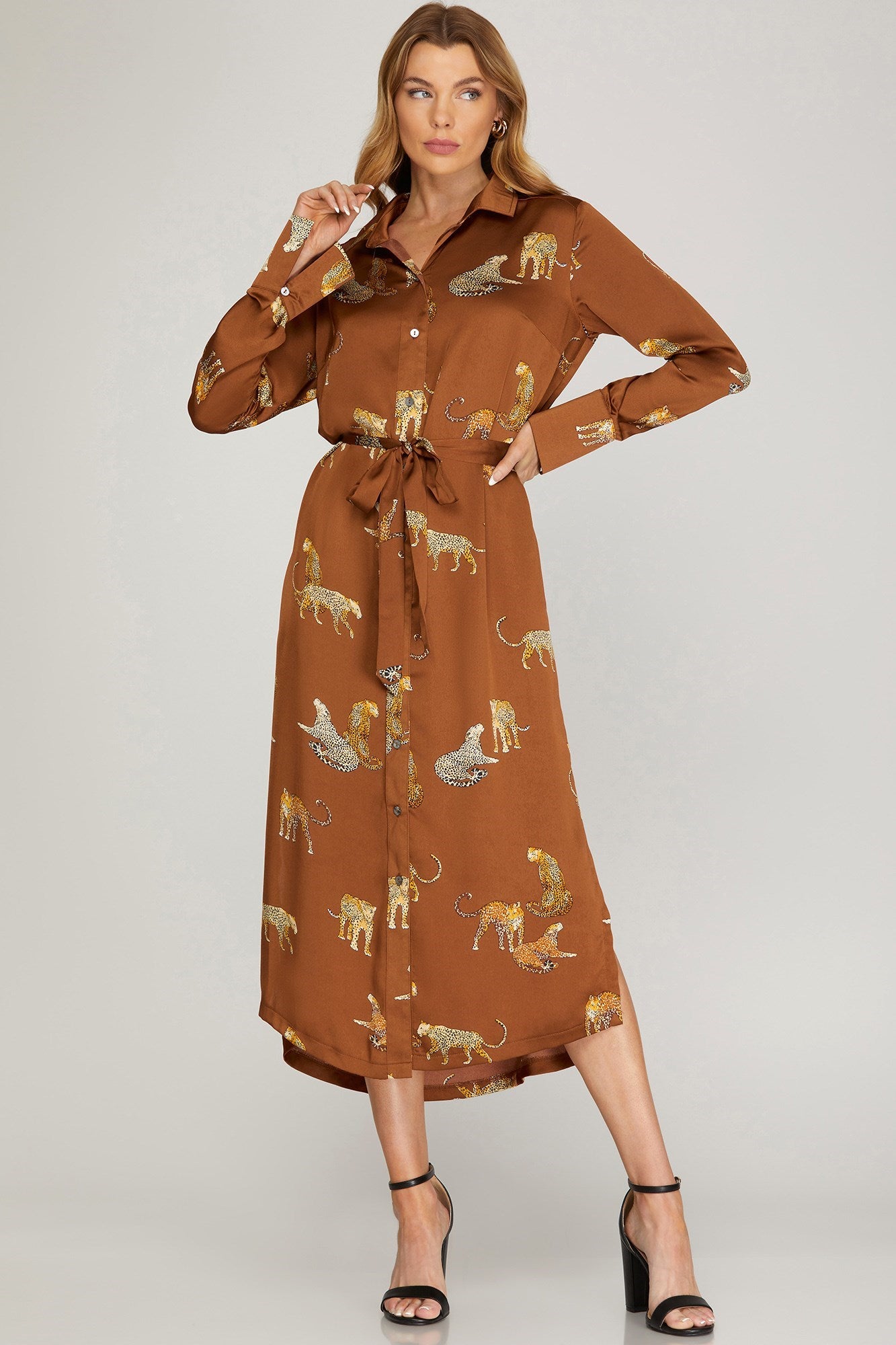 Leopard Print Shirt Dress - Rust-Dress- Hometown Style HTS, women's in store and online boutique located in Ingersoll, Ontario
