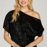 Asymmetrical Sequin Top - Black-Tops- Hometown Style HTS, women's in store and online boutique located in Ingersoll, Ontario