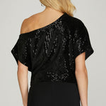 Asymmetrical Sequin Top - Black-Tops- Hometown Style HTS, women's in store and online boutique located in Ingersoll, Ontario