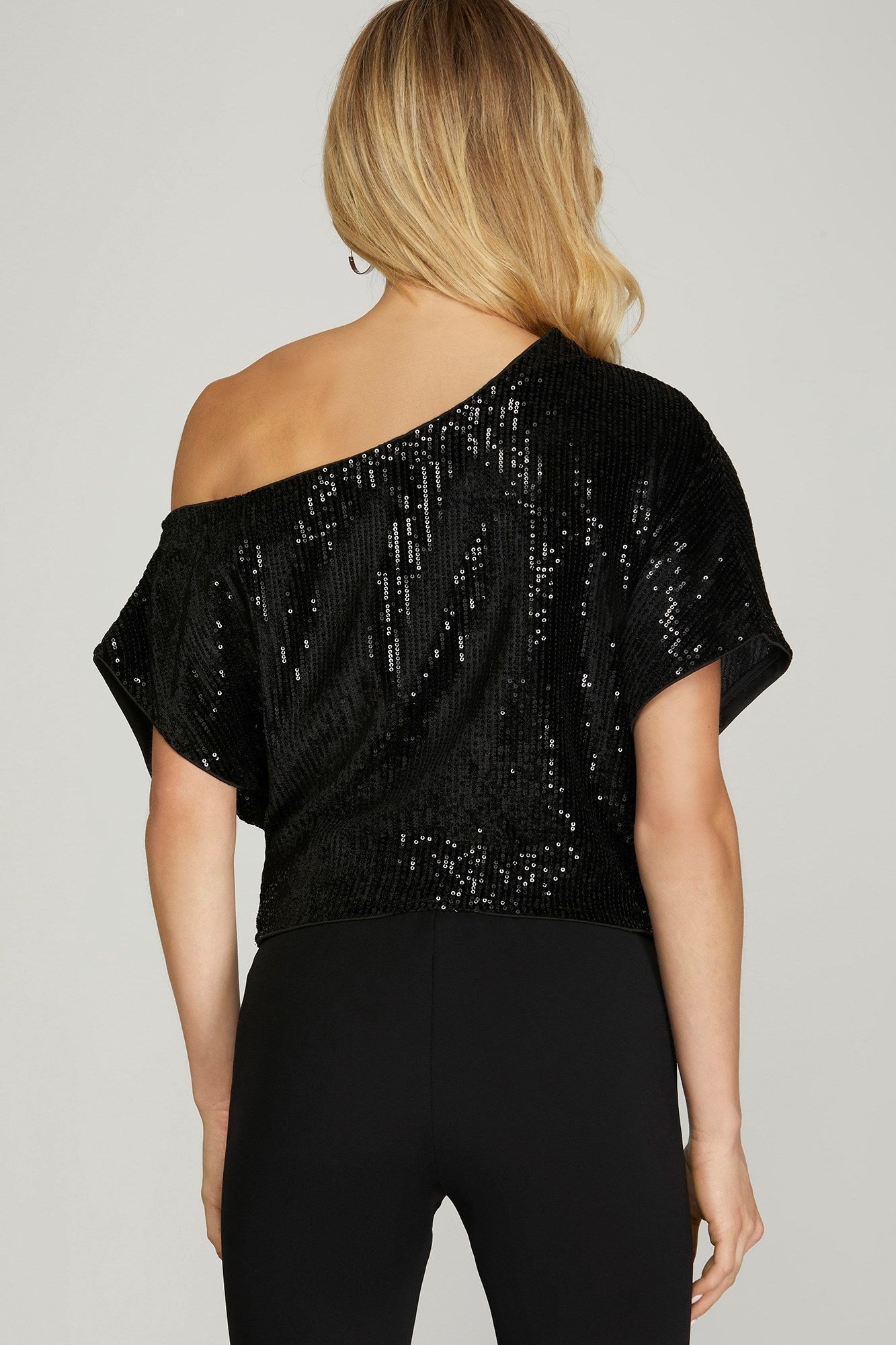 Asymmetrical Sequin Top - Black-Tops- Hometown Style HTS, women's in store and online boutique located in Ingersoll, Ontario