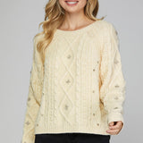 Rhinestone Cable Knit Sweater - Cream-Sweater- Hometown Style HTS, women's in store and online boutique located in Ingersoll, Ontario