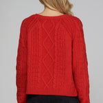 Rhinestone Cable Knit Sweater - Red-sweater- Hometown Style HTS, women's in store and online boutique located in Ingersoll, Ontario