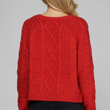 Rhinestone Cable Knit Sweater - Red-sweater- Hometown Style HTS, women's in store and online boutique located in Ingersoll, Ontario