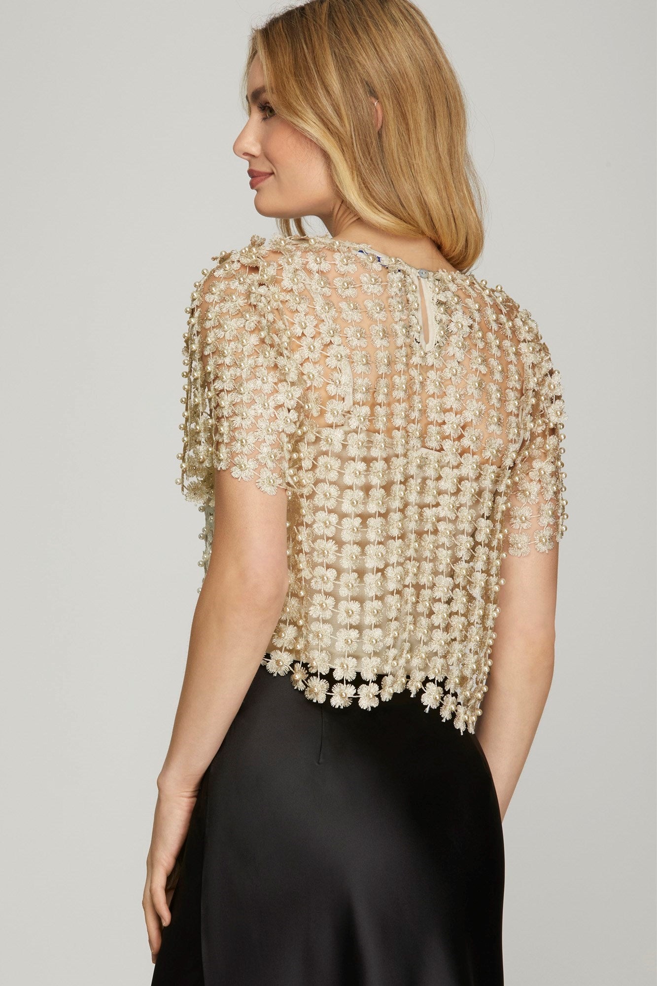 Lurex Crochet Beaded Top - Cream-Crop Top- Hometown Style HTS, women's in store and online boutique located in Ingersoll, Ontario