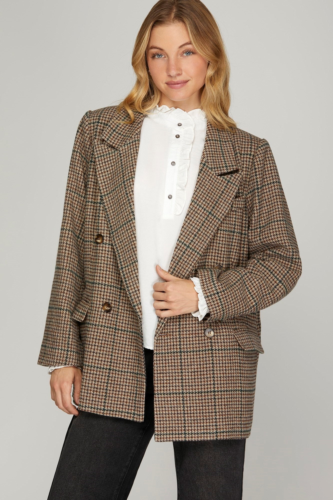 Oversized Wool Blend Jacket - Brown-jacket- Hometown Style HTS, women's in store and online boutique located in Ingersoll, Ontario