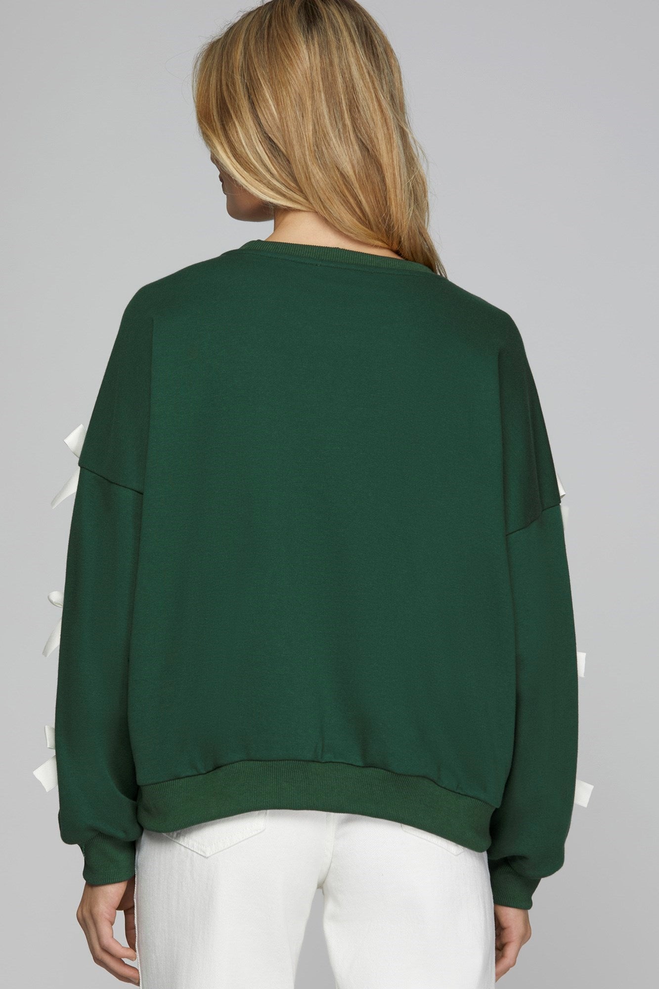 Ribbon Bow Sweatshirt - Green-sweater- Hometown Style HTS, women's in store and online boutique located in Ingersoll, Ontario