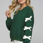 Ribbon Bow Sweatshirt - Green-sweater- Hometown Style HTS, women's in store and online boutique located in Ingersoll, Ontario