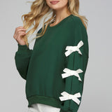 Ribbon Bow Sweatshirt - Green-sweater- Hometown Style HTS, women's in store and online boutique located in Ingersoll, Ontario