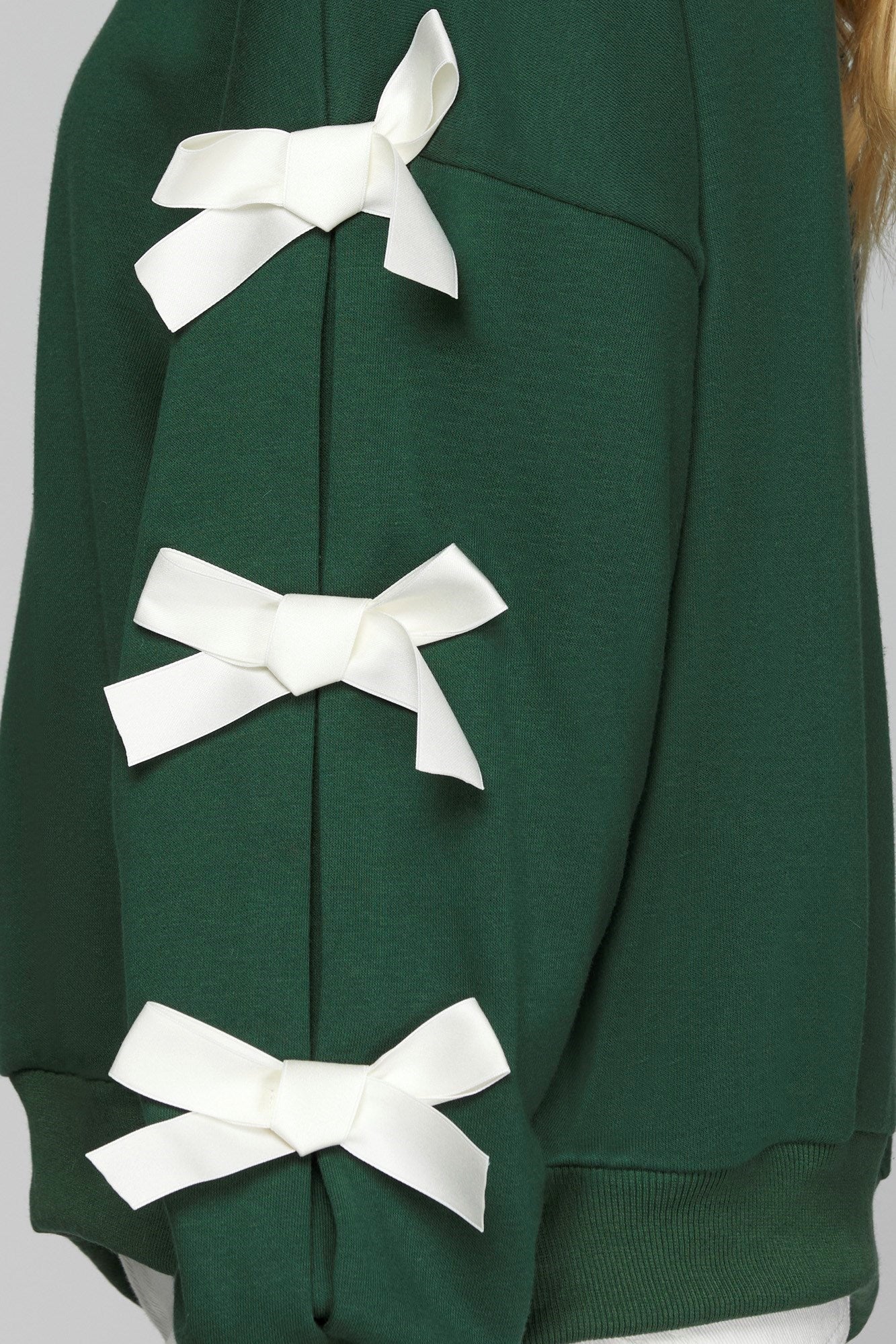 Ribbon Bow Sweatshirt - Green-sweater- Hometown Style HTS, women's in store and online boutique located in Ingersoll, Ontario