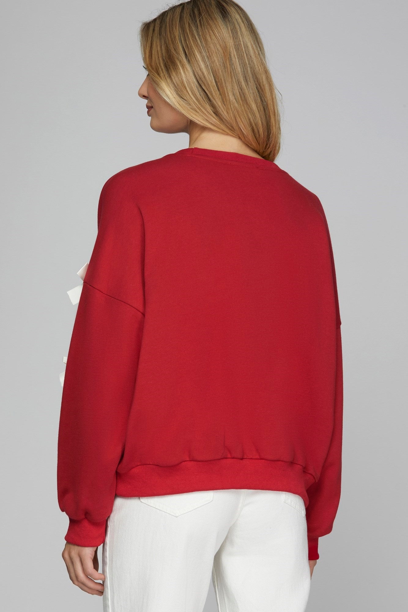 Ribbon Bow Sweatshirt - Red-sweater- Hometown Style HTS, women's in store and online boutique located in Ingersoll, Ontario