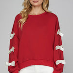 Ribbon Bow Sweatshirt - Red-sweater- Hometown Style HTS, women's in store and online boutique located in Ingersoll, Ontario