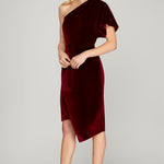 One Shoulder Velvet Wrap Dress - Wine-dresses- Hometown Style HTS, women's in store and online boutique located in Ingersoll, Ontario