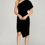 One Shoulder Velvet Wrap Dress - Black-Dress- Hometown Style HTS, women's in store and online boutique located in Ingersoll, Ontario