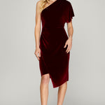 One Shoulder Velvet Wrap Dress - Wine-dresses- Hometown Style HTS, women's in store and online boutique located in Ingersoll, Ontario