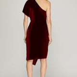 One Shoulder Velvet Wrap Dress - Wine-dresses- Hometown Style HTS, women's in store and online boutique located in Ingersoll, Ontario