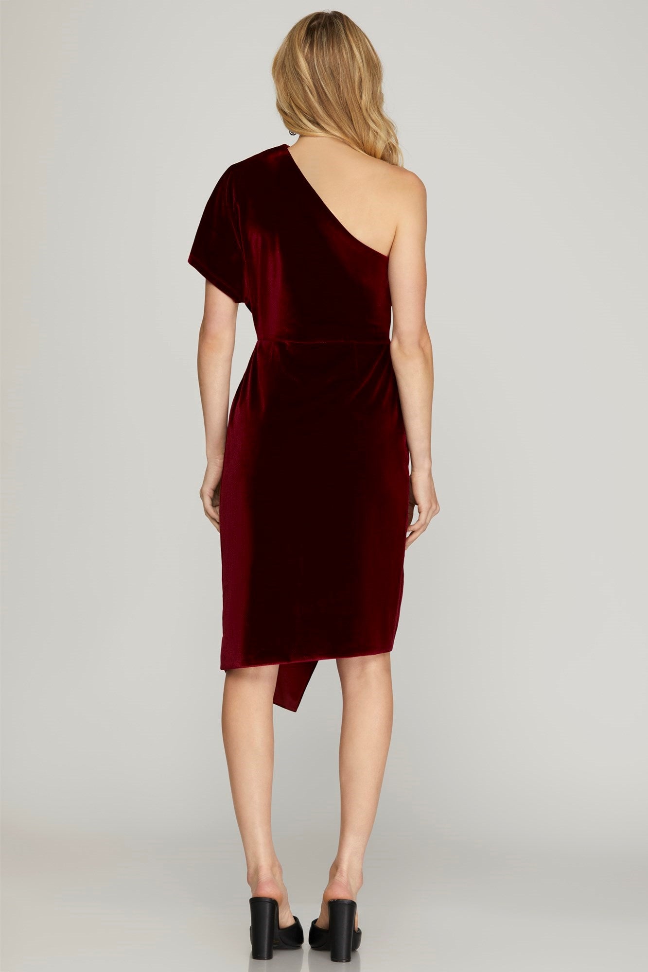 One Shoulder Velvet Wrap Dress - Wine-dresses- Hometown Style HTS, women's in store and online boutique located in Ingersoll, Ontario