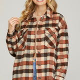 Plaid Shacket - Cinnamon-jacket- Hometown Style HTS, women's in store and online boutique located in Ingersoll, Ontario