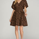 Balloon Sleeve Floral Dress - Brown-dress- Hometown Style HTS, women's in store and online boutique located in Ingersoll, Ontario