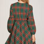 Long Sleeve Woven Plaid Dress - Green-Dresses- Hometown Style HTS, women's in store and online boutique located in Ingersoll, Ontario