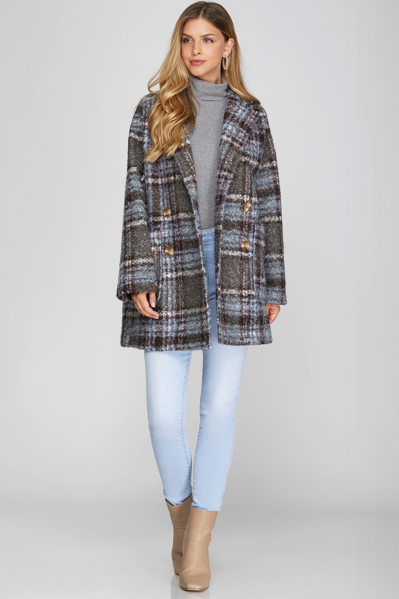 Double Breasted Plaid Shacket-Coats & Jackets- Hometown Style HTS, women's in store and online boutique located in Ingersoll, Ontario