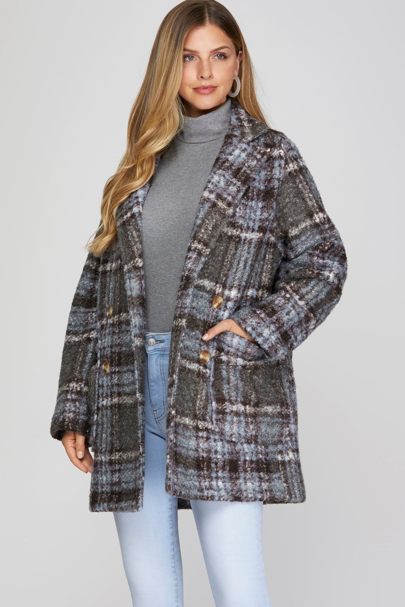 Double Breasted Plaid Shacket-Coats & Jackets- Hometown Style HTS, women's in store and online boutique located in Ingersoll, Ontario