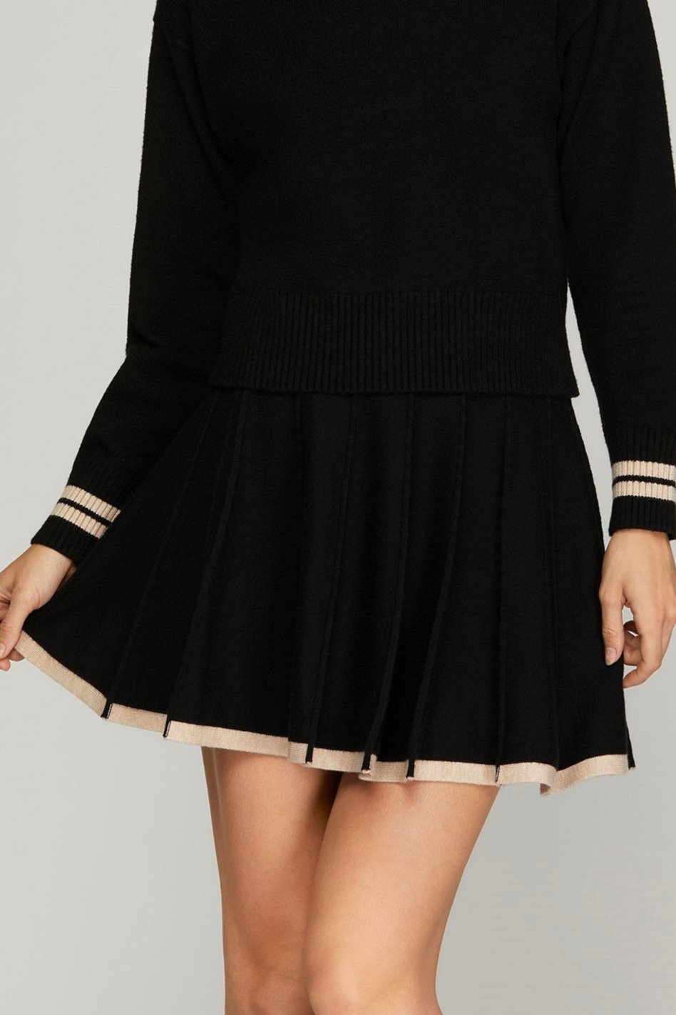 Pleated Knit Sweater Skirt - Black-skirt- Hometown Style HTS, women's in store and online boutique located in Ingersoll, Ontario