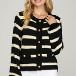 Striped Cardigan - Black-Sweater- Hometown Style HTS, women's in store and online boutique located in Ingersoll, Ontario