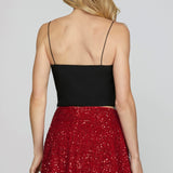 Flare Sequin Mini - Red-Skirt- Hometown Style HTS, women's in store and online boutique located in Ingersoll, Ontario