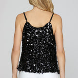 Sequin Cowl Cami Top - Black-Tops- Hometown Style HTS, women's in store and online boutique located in Ingersoll, Ontario