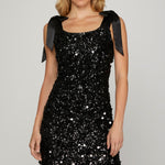 Sequin Mini with Bow - Black-dress- Hometown Style HTS, women's in store and online boutique located in Ingersoll, Ontario