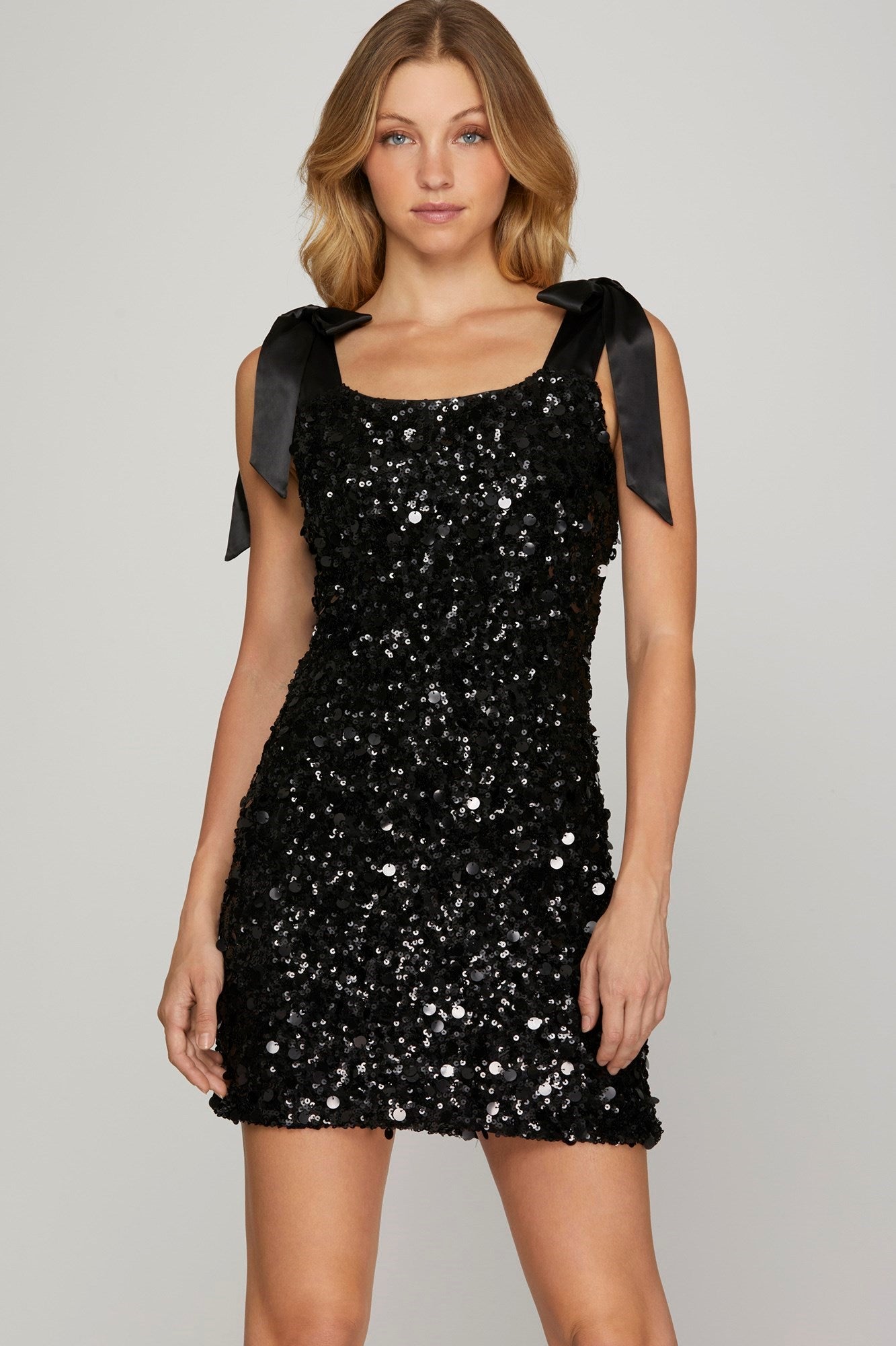 Sequin Mini with Bow - Black-dress- Hometown Style HTS, women's in store and online boutique located in Ingersoll, Ontario