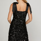 Sequin Mini with Bow - Black-dress- Hometown Style HTS, women's in store and online boutique located in Ingersoll, Ontario