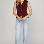 Sleeveless Gold Button Sweater Vest - Wine-vest- Hometown Style HTS, women's in store and online boutique located in Ingersoll, Ontario