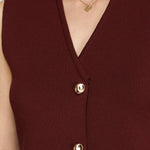 Sleeveless Gold Button Sweater Vest - Wine-vest- Hometown Style HTS, women's in store and online boutique located in Ingersoll, Ontario