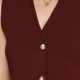 Sleeveless Gold Button Sweater Vest - Wine-vest- Hometown Style HTS, women's in store and online boutique located in Ingersoll, Ontario
