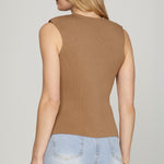 Sleeveless Gold Button Sweater Vest - Mocha-Tops- Hometown Style HTS, women's in store and online boutique located in Ingersoll, Ontario