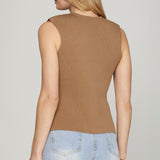 Sleeveless Gold Button Sweater Vest - Mocha-Tops- Hometown Style HTS, women's in store and online boutique located in Ingersoll, Ontario
