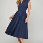 Smocked Waist Midi Dress - Denim-dress- Hometown Style HTS, women's in store and online boutique located in Ingersoll, Ontario