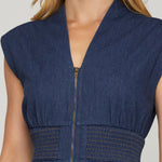 Smocked Waist Midi Dress - Denim-dress- Hometown Style HTS, women's in store and online boutique located in Ingersoll, Ontario