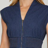 Smocked Waist Midi Dress - Denim-dress- Hometown Style HTS, women's in store and online boutique located in Ingersoll, Ontario