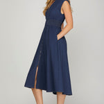 Smocked Waist Midi Dress - Denim-dress- Hometown Style HTS, women's in store and online boutique located in Ingersoll, Ontario
