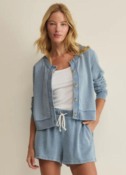 HUNTER KNIT COTTON SHORT- Ocean Air Indigo-Shorts- Hometown Style HTS, women's in store and online boutique located in Ingersoll, Ontario