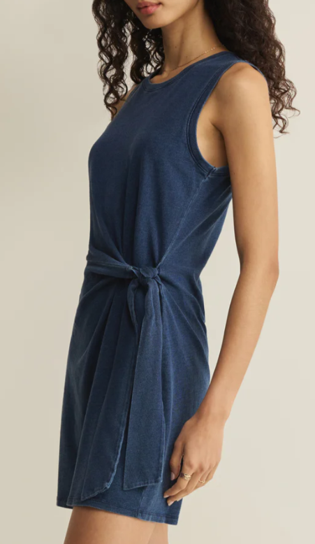 MATTIE JERSEY COTTON MINI DRESS - Indigo-Casual Dresses- Hometown Style HTS, women's in store and online boutique located in Ingersoll, Ontario